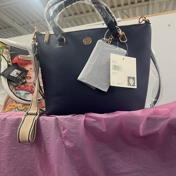Anne Klein Navy Tote with Gold Hardware - Picture 1 of 5